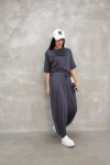 Modal Yumuşak Dokulu Kumaş Oversize Bisiklet Yaka T-shirt Jogger Eşofman Altı Eşofman Takımı-Antrasit