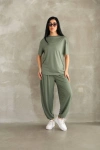 Osy Modal Yumuşak Dokulu Kumaş Oversize Bisiklet Yaka T-shirt Jogger Eşofman Altı Eşofman Takımı - Haki
