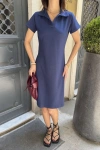 Osy Modal Yumuşak Dokulu Kumaş Yakalı Kısa Kollu Elbise - Mavi