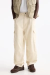 Oversize %100 Cotton Erkek Kot Kargo Pantolon Bej