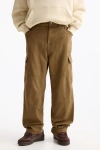Oversize %100 Cotton Erkek Kargo Kot  Pantolon Kahverengi