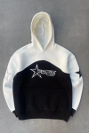 Parçalı Nakış İşlemelı Kapüşonlu SweatShirt - Beyaz