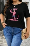 20/1 Penye Compack Pembe Panter Baskılı Oversize Bisiklet Yaka Kısa Kol Yazlık T-shirt - Beyaz