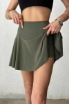 Scuba Kumaş Şort Etek Haki Renkli