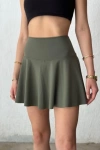 Scuba Kumaş Şort Etek Haki Renkli