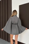 Şık Füme Kaşe Panço Ceket - 100CM Kuşaklı Boğazlı Pelerin Model
