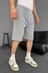 Su Yolu Çizgili Ön Arka Cepli Şort Yazlık Nefes Alabilir - Gri