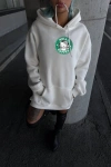 Üç İplik Penye Uzun Kol Kapüşonlu SweatShirt - Beyaz