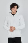 Unisex Tam Fermuarlı Kapşonlu  SweatShirt - Beyaz