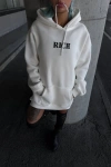 Uzun Kol Kapüşonlu Göğüs Baskılı SweatShirt - Beyaz