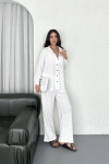 Yakalı Düğmeli Uzun Kollu Gömlek Pantolon ikili Takım - Beyaz