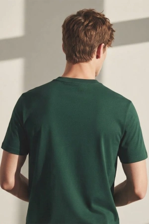 Erkek Bisiklet Yaka Pamuklu Regular Fit Tişört Yeşil