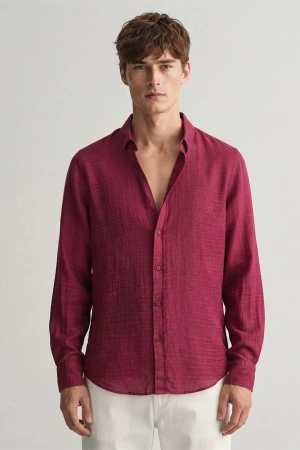 Erkek Müslin Regular Fit Gömlek - Bordo