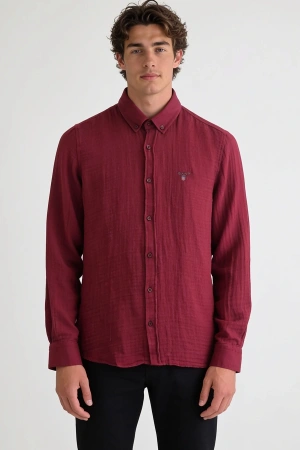 Erkek Müslin Regular Fit Gömlek - Bordo