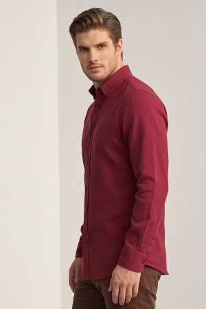 Erkek Regular Fit Yazlık Keten Gömlek Bordo