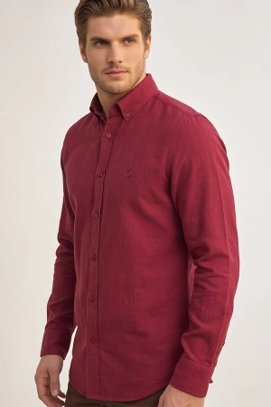 Erkek Regular Fit Yazlık Keten Gömlek Bordo