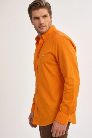 Erkek Regular Fit Yazlık Keten Gömlek Turuncu