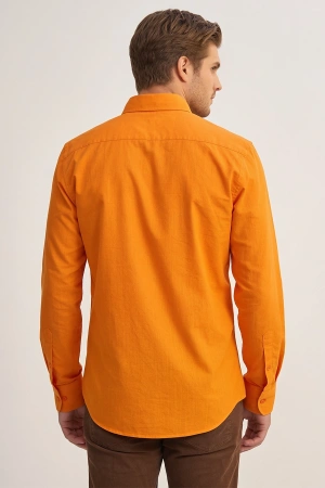 Erkek Regular Fit Yazlık Keten Gömlek Turuncu