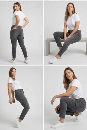 Kadın Dar ve Kısa Paça Kargo Kot Pantolon - Koyu Gri