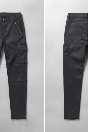 Kadın Kargo Dar Paça Kot Pantolon - Siyah
