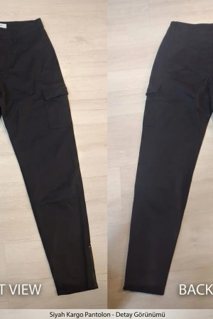 Kadın Kumaş Kargo Pantolon - Siyah