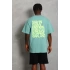 Unisex Oversize Baskılı Bisiklet Yaka T-Shirt - Mint Yeşili
