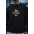 Kışlık Bisiklet Yaka Ön Ve Arka Baskılı SweatShirt - Siyah