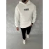 Uzun Kol Kapşonlu Göğüs Baskılı SweatShirt - Beyaz