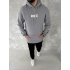 Uzun Kol Kapşonlu Göğüs Baskılı SweatShirt - Gri