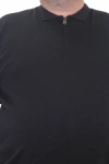 Erkek Büyük Beden Polo Yaka Fermuarlı Triko Kazak Siyah