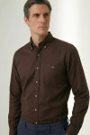 Erkek Lüks Gabardin Kumaş Regular Fit Düğmeli Yaka Gömlek - Acı Kahve
