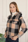 Kadın Taş Siyah Ekose Kapüşonlu Fermuarlı Oduncu Gömlek