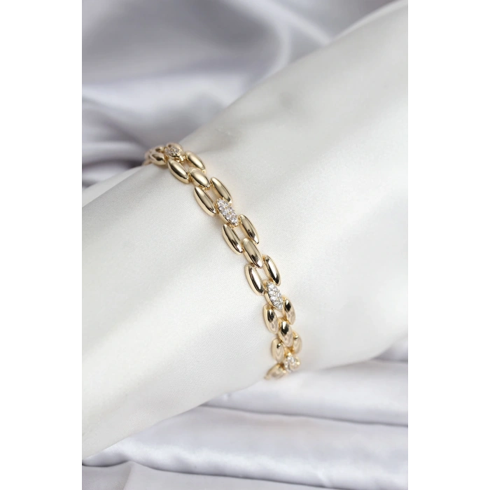 14K Gold Renk Kaplama Zirkon Taşlı Model CM Kadın Bileklik