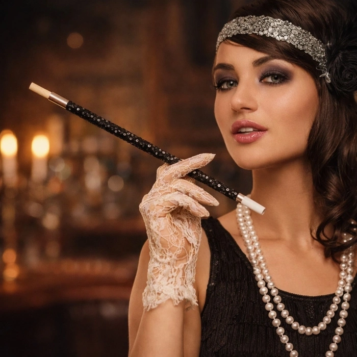 30 Cm Siyah Payetli  Tutacağı – 1920’ler Gatsby Parti Aksesuarı