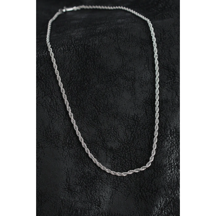 316L Çelik Burgu Zincir Model Gümüş Renk Erkek Kolye