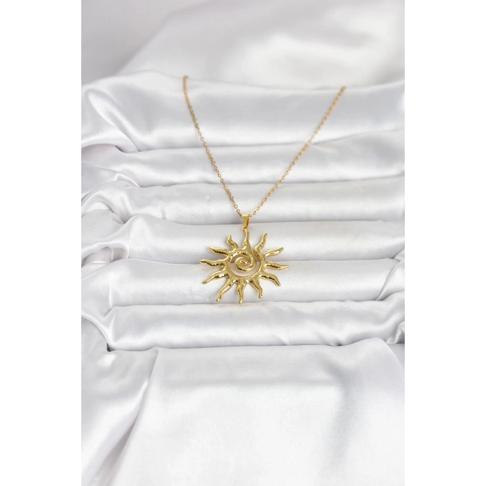 316L Çelik Gold Renk Bohem Güneş Model Kadın Kolye