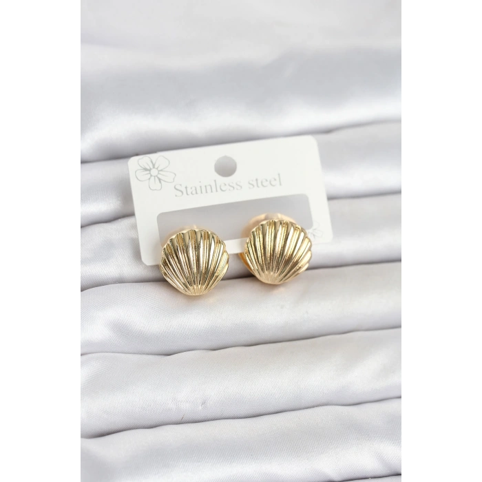 316L Çelik Gold Renk Deniz Kabuğu Model Kadın Küpe