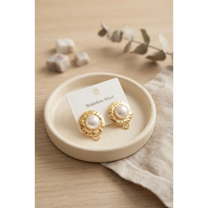 316L Çelik Gold Renk İncili Model Küpe