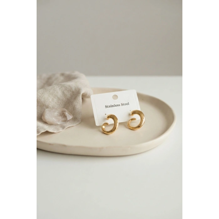 316L Çelik Gold Renk Vintage Kıvrımlı Halka Model Küpe