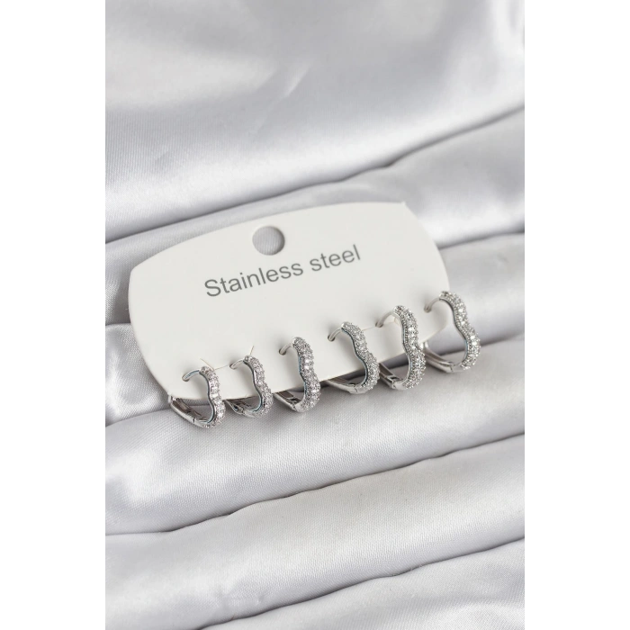 316L Çelik Gümüş Renk 6lı Set Kalp Form Kadın Küpe