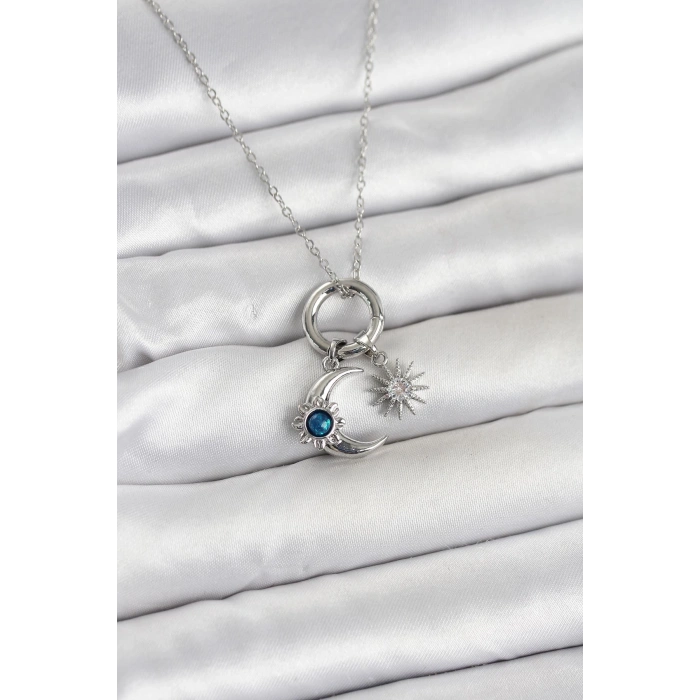 316L Çelik Gümüş Renk Gece Gündüz Tema Charmlı Kadın Kolye