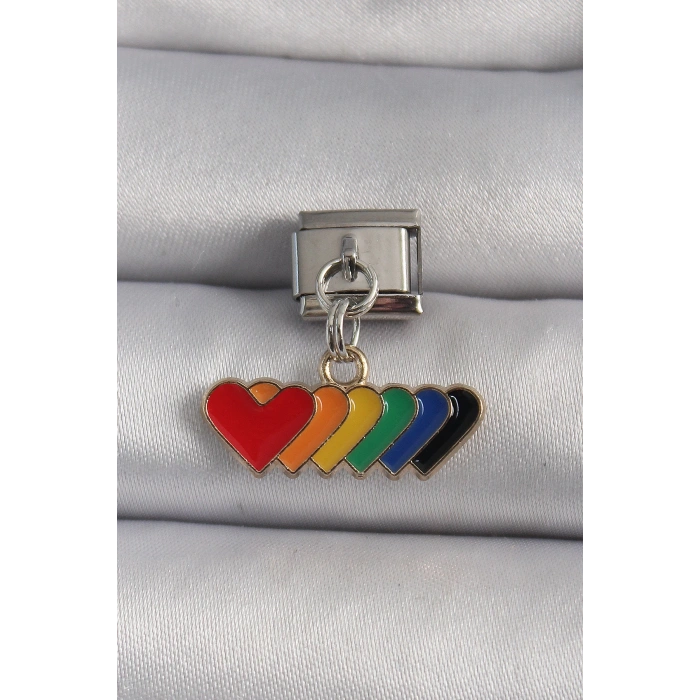 316L Çelik Gümüş Renk Renkli Sallantı Kalp Model Nomination Charm
