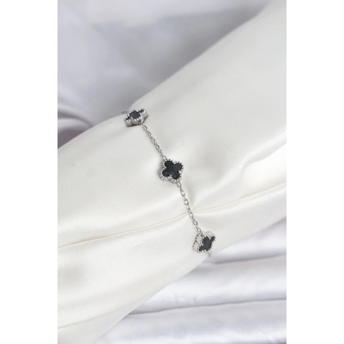 316L Çelik Gümüş Renk Siyah Baby Boy Yonca Bileklik