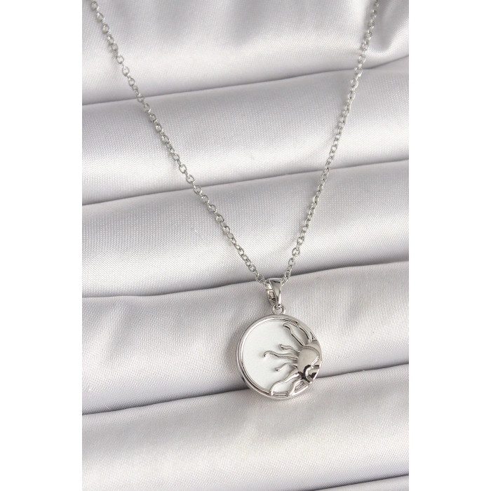 316L Çelik Gümüş Renk Zincir Beyaz Mineli Gün Batımı Model Kadın Kolye