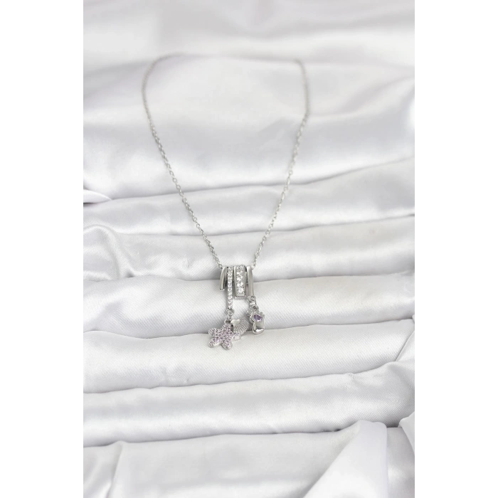 316L Çelik Gümüş Zirkon Taşlı Deniz Tema Charmlı Kadın Kolye