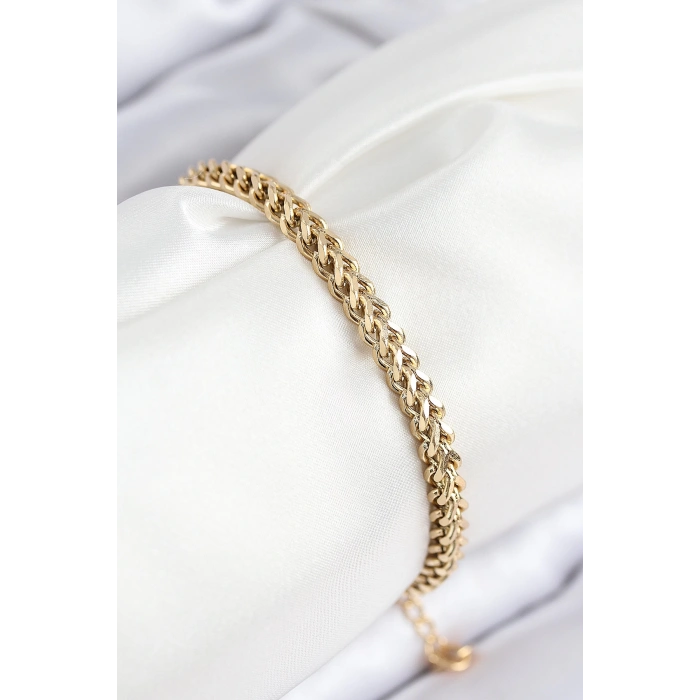 316L Çelik Örgü Zincir Model Gold Renk Kadın Bileklik