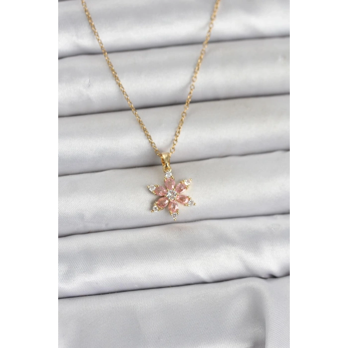 316L Çelik Zincir Gold Renk Pembe Lotus Model Kadın Kolye