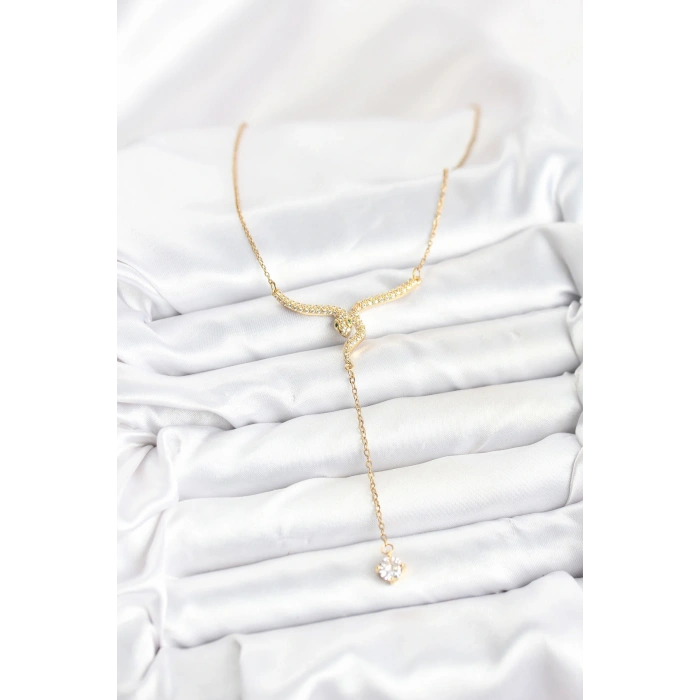 316L Çelik Zincir Gold Renk Yılan Model Y Kolye