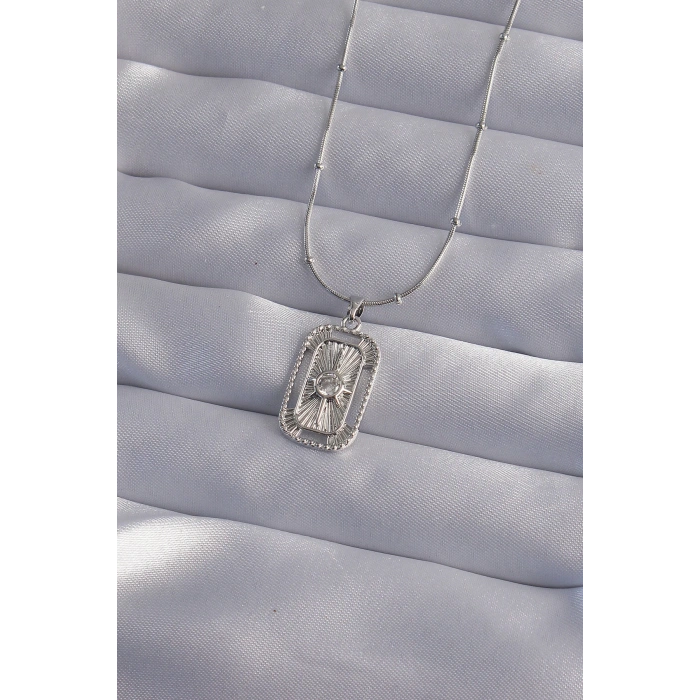 316L Çelik Zincir Gümüş Renk Zirkon Taşlı Tarot Kolye