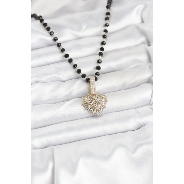 316L Çelik Zincir Kristal Boncuklu Kalpli Kadın Kolye